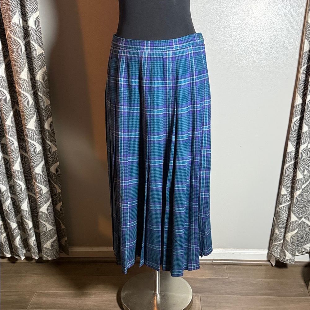 Plaid Midi Skirt in Blue & Purple